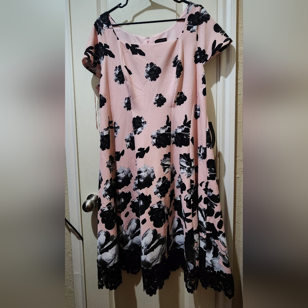 Lane Bryant Pink and Black Floral Midi Dress